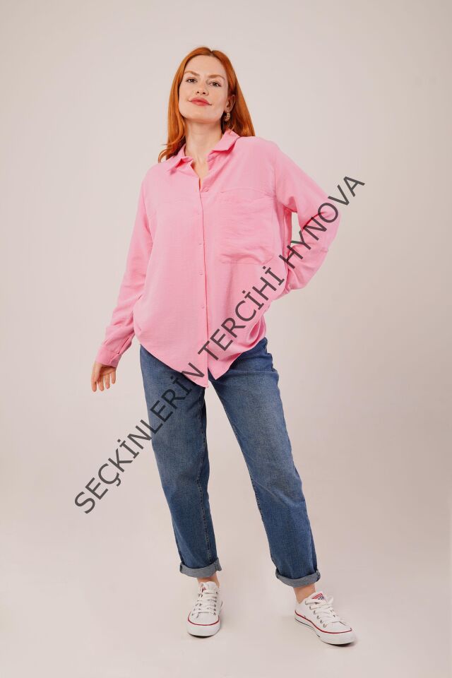 Salaş Kesim Cepli Pembe Gömlek