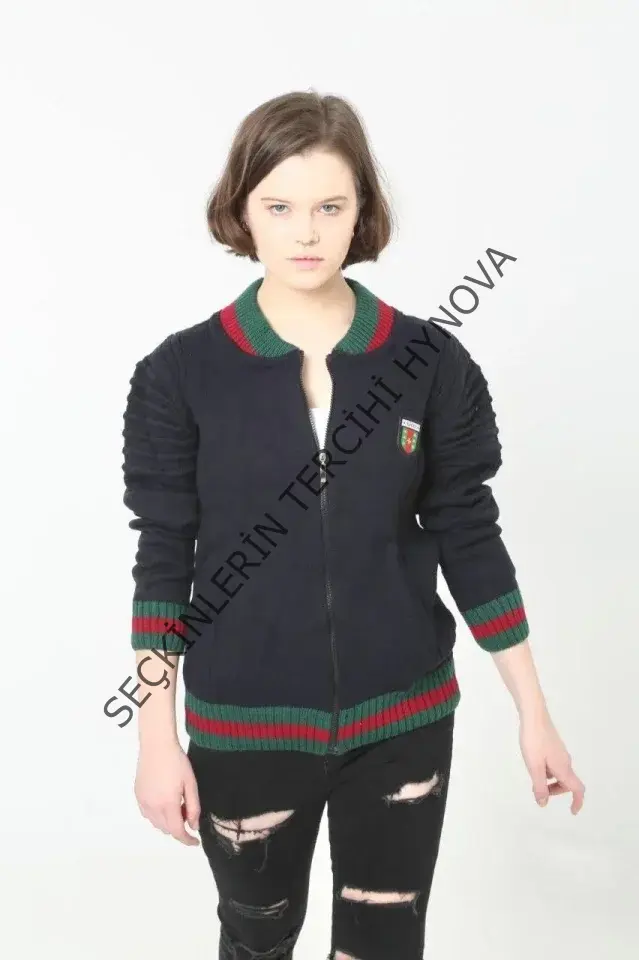 Tam Fermuarlı Triko Hırka - Lacivert