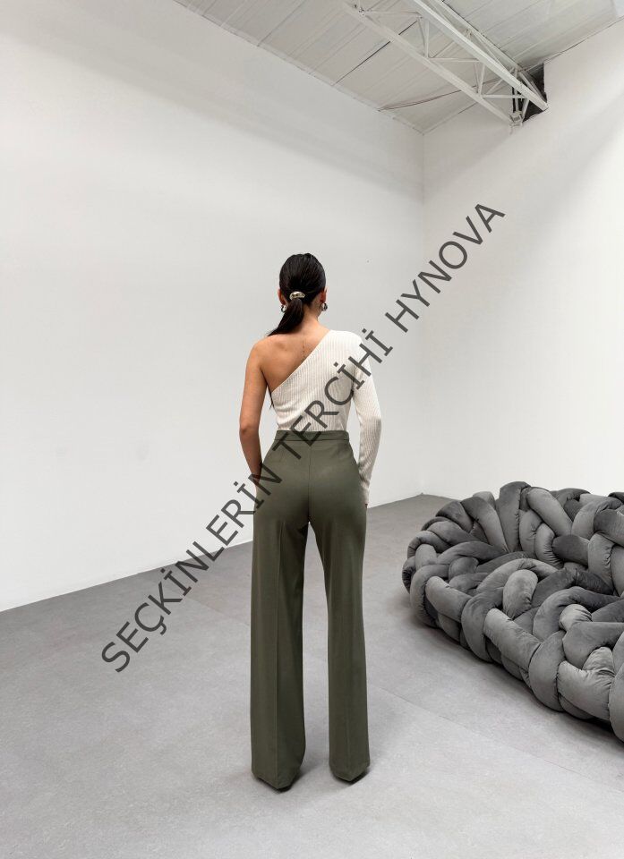 230 Gr Poly Viscose Lycra Metal Düğme Palazzo Pantolon