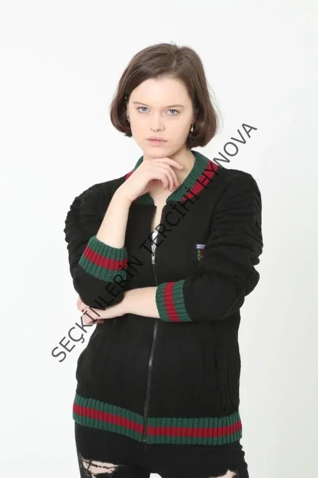 Tam Fermuarlı Triko Hırka - Siyah