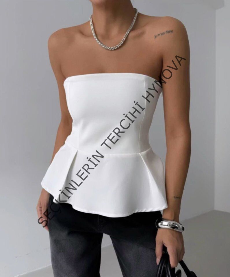 Pileli Straplez Bluz