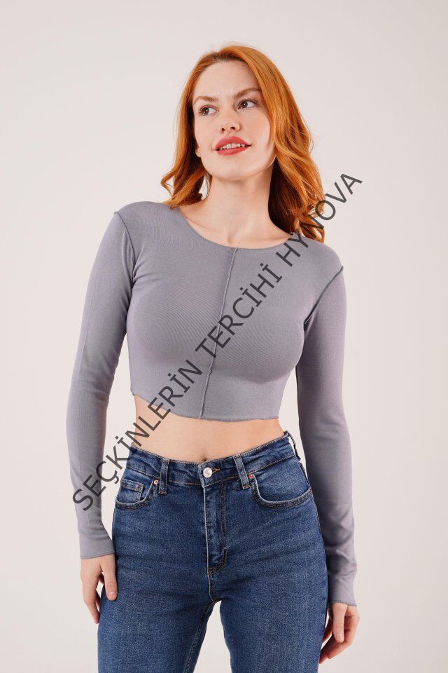 Ters Dikişli Basic Antrasit Body Bluz