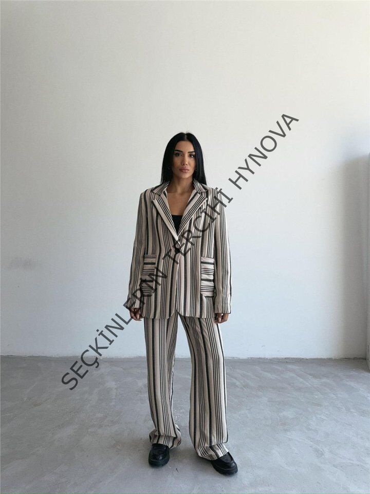 OTTOMAN ÇİZGİLİ CEKET-PANTOLON TK - Bej