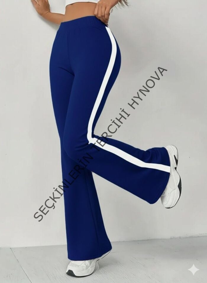 Kadın Yüksek Bel İspanyol Paçalı Yanlardan şerit Detaylı Dalgıç Tayt Pantolon