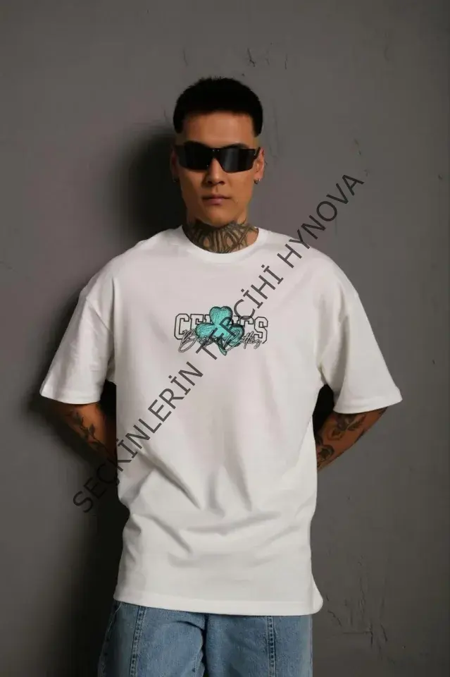 Erkek Sırt Baskılı T-shirt - Beyaz