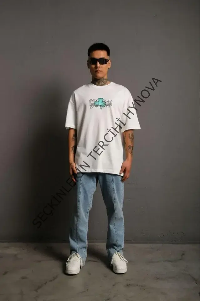 Erkek Sırt Baskılı T-shirt - Beyaz