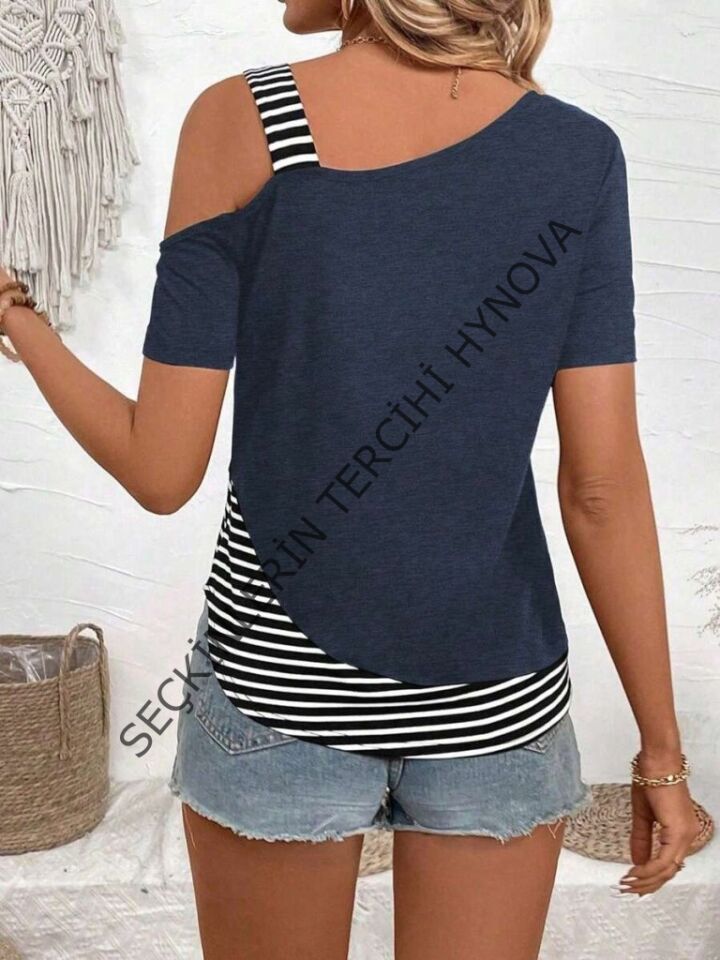 Kadın Kısa Kollu Omuzdan Askılı Viskon Bluz