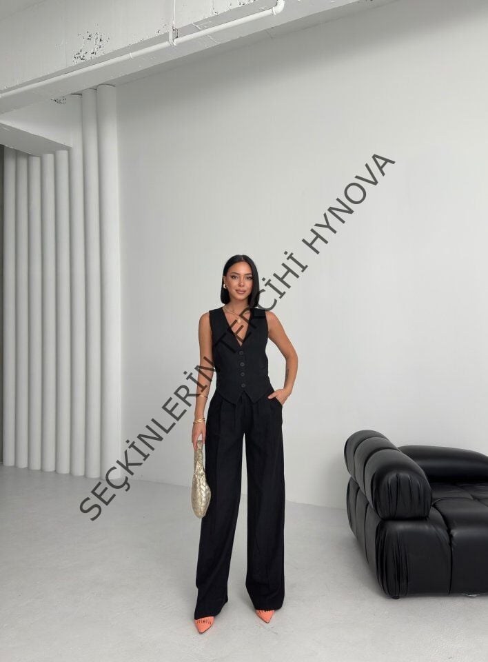 Keten Sirti Çapraz Geçi̇şli̇ Cepken Pantolon Takim