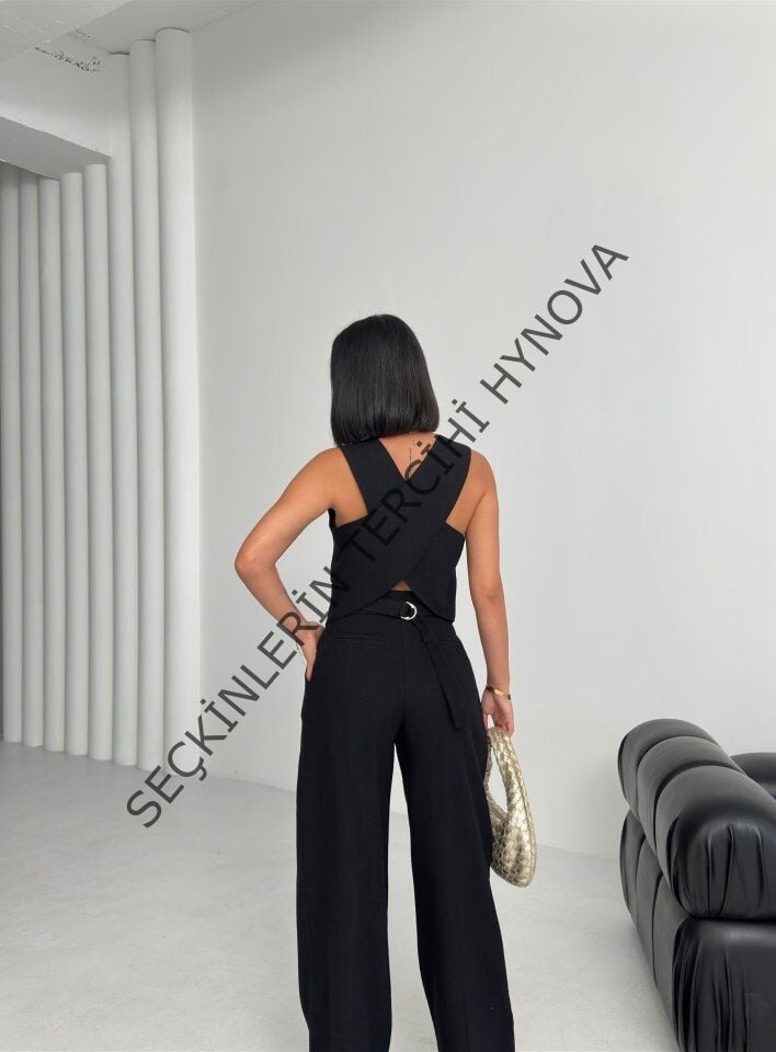 Keten Sirti Çapraz Geçi̇şli̇ Cepken Pantolon Takim