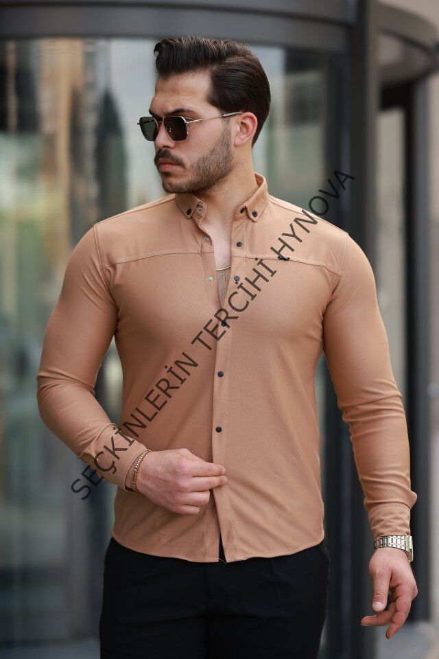 Erkek çıtçıt Düğmeli Dikiş Detaylı Uzun Kollu Gömlek