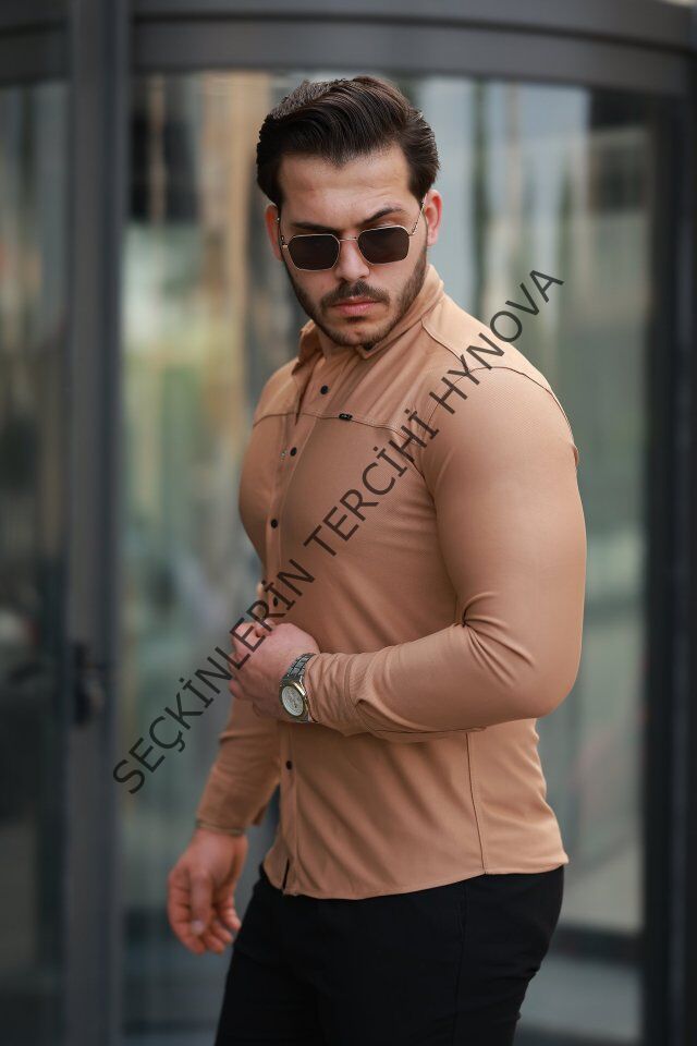 Erkek çıtçıt Düğmeli Dikiş Detaylı Uzun Kollu Gömlek