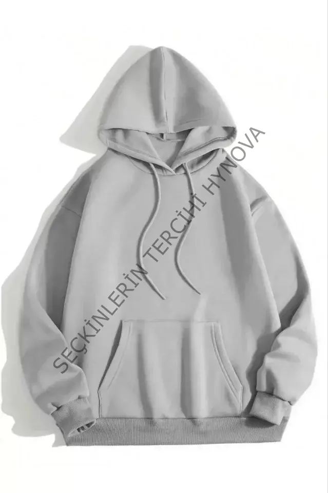 3 İplik Pamuklu Unisex Kapşonlu Sweetshirt - Gri