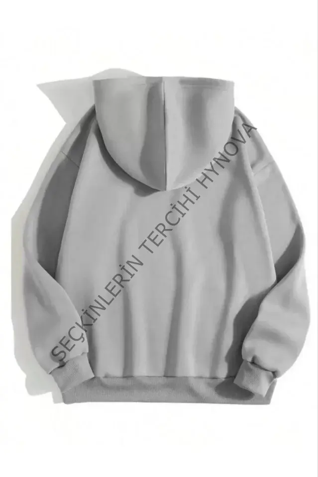 3 İplik Pamuklu Unisex Kapşonlu Sweetshirt - Gri