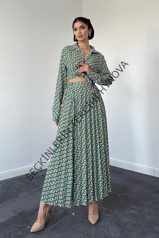 Yeşil Dijital Baskılı Etek