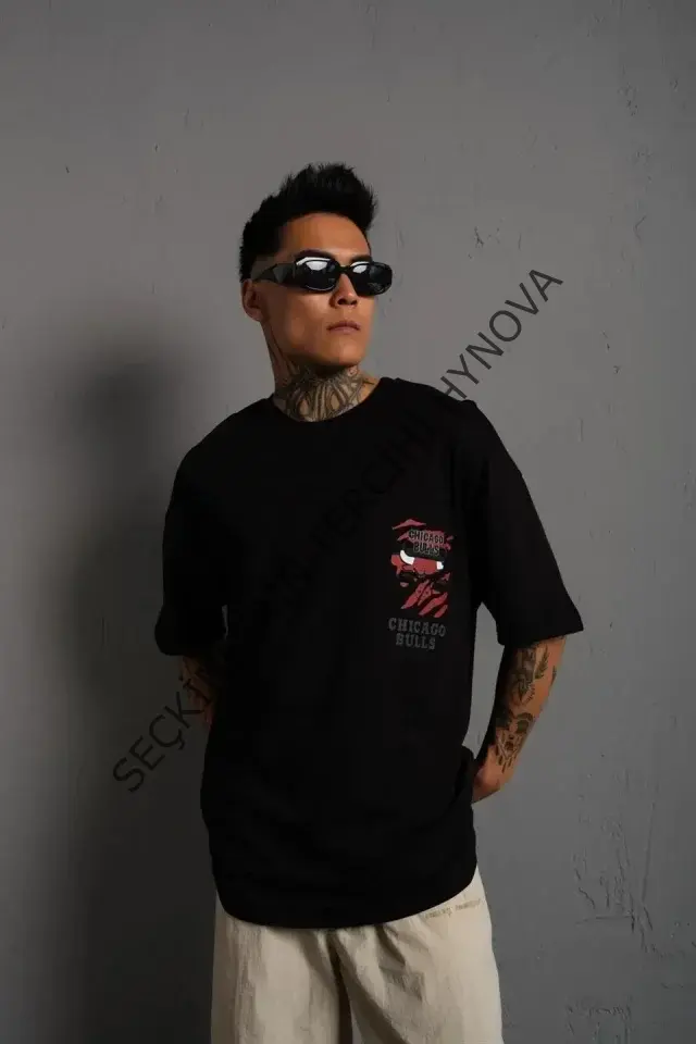 Erkek Sırt Baskılı A Kalite Oversize T-shirt - Siyah