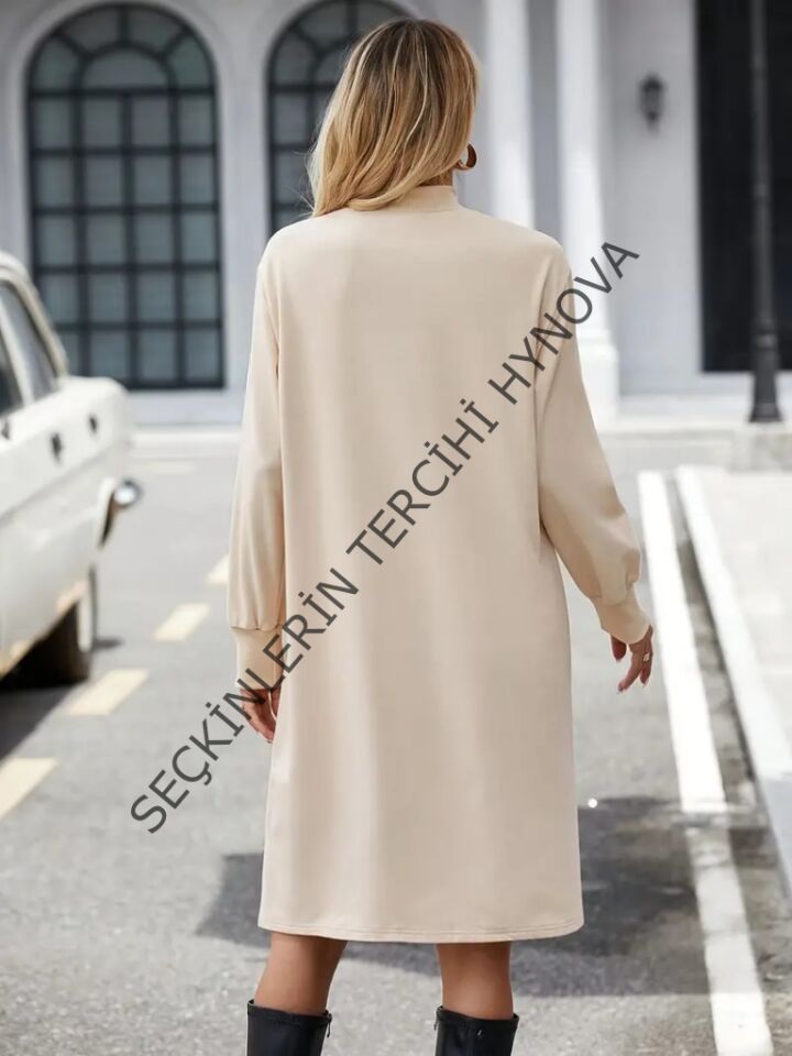 Kadın Uzun Kollu Balıkçı Yaka Kısa şardonlu Dalgıç Elbise