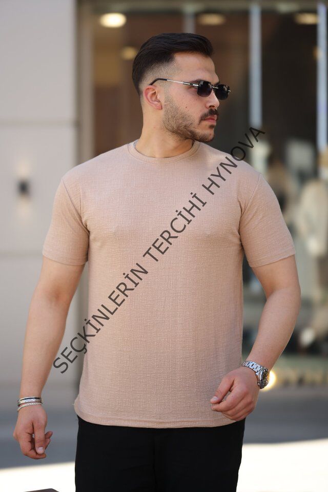 Erkek Ağaç Kabuğu Desenli Kısa Kollu T-shirt