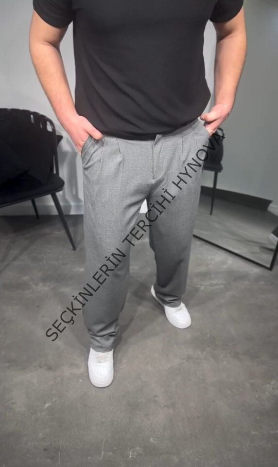 Erkek Pileli Kumaş Baggy Pantolon