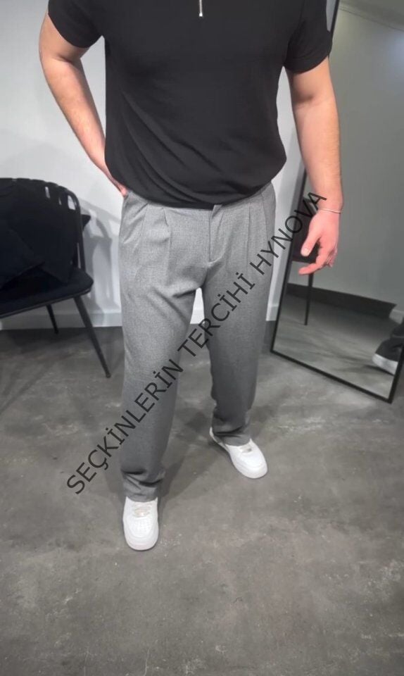 Erkek Pileli Kumaş Baggy Pantolon