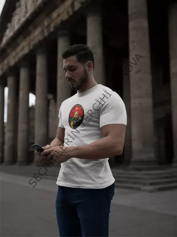 Unisex Bisiklet Yaka Baskılı Oversize T-Shirt - Beyaz