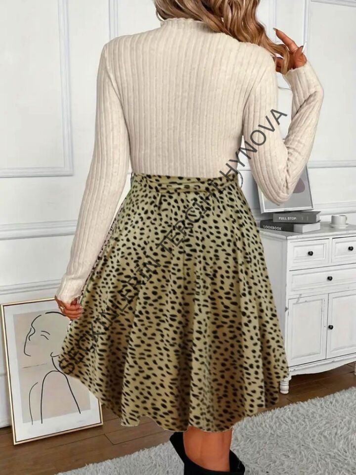 Kadın Uzun Kollu Balıkçı Yaka Belden Bağlamalı üst Kaşkorse Eteği Dalgıç Elbise