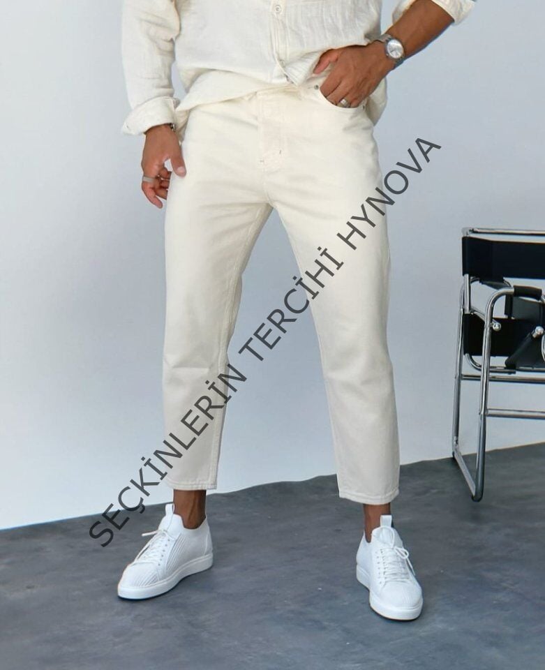 Erkek Krem Renk Mom Jean