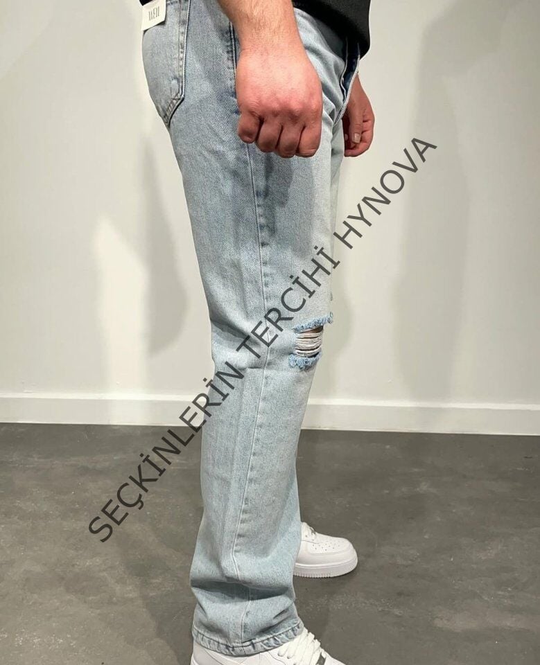 Erkek Dizi Yırtık Detaylı Baggy Jeans