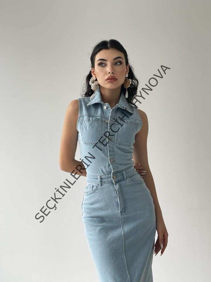 Meldia Jean Sıfır Kollu Elbise