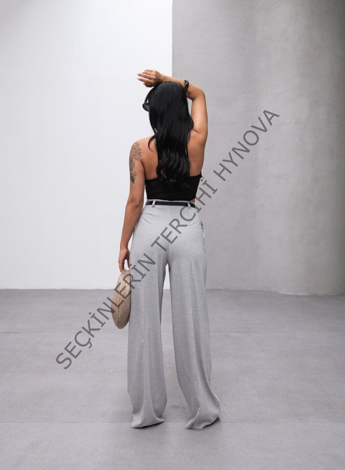 Poly Viscose Yüksek Bel Kemerli̇ Ve Dökümlü Palazzo Pantolon (Kemer Dahi̇l)