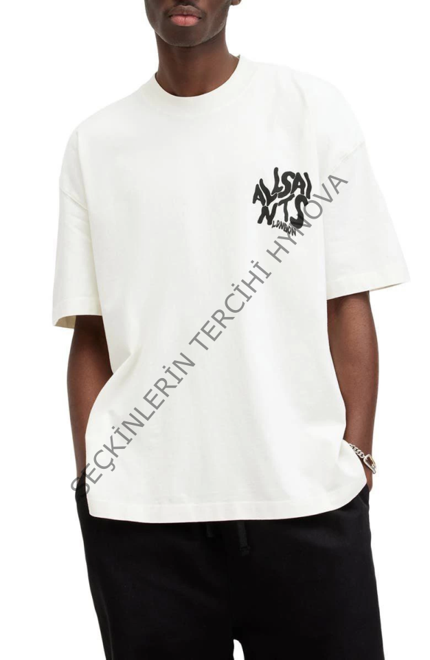 Erkek Baskılı Oversize T-shirt - Beyaz