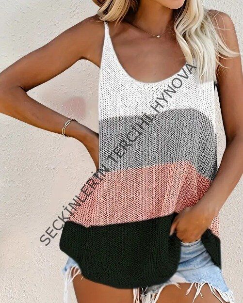 Kadın Askılı Yuvarlak Yaka Salaş Triko Bluz