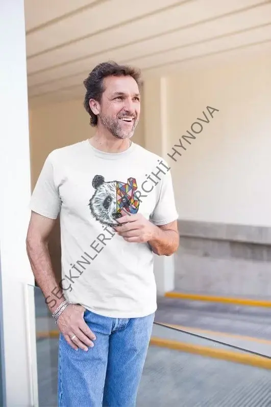 Erkek Bisiklet Yaka Baskılı Oversize T-Shirt - Beyaz