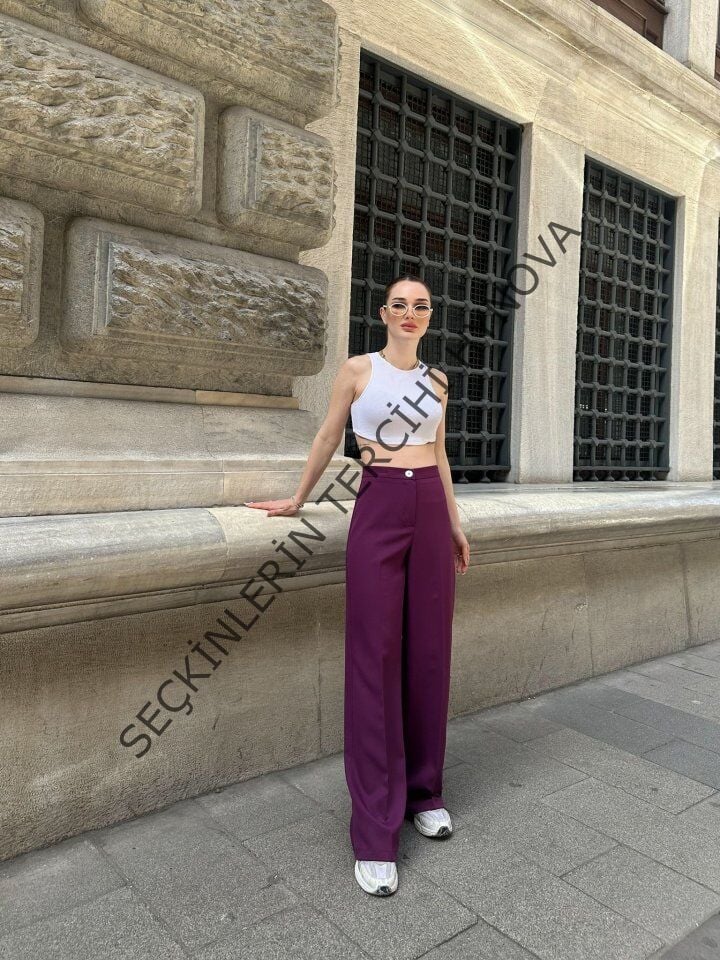 Yüksek Bel Palazzo Metal DüğmePantolon