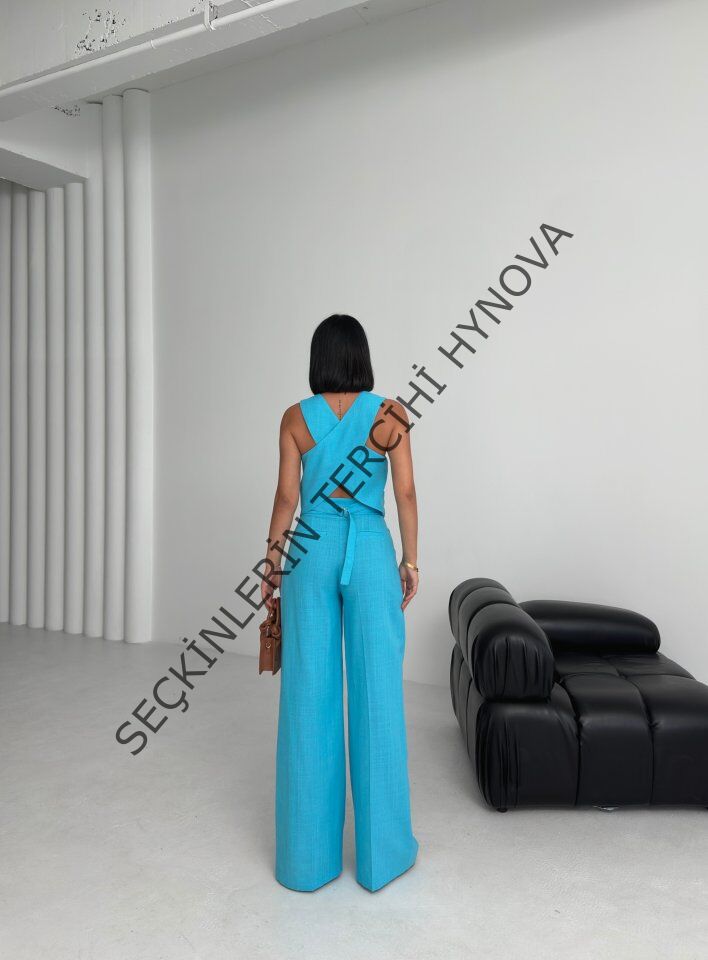 Keten Sirti Çapraz Geçi̇şli̇ Cepken Pantolon Takim