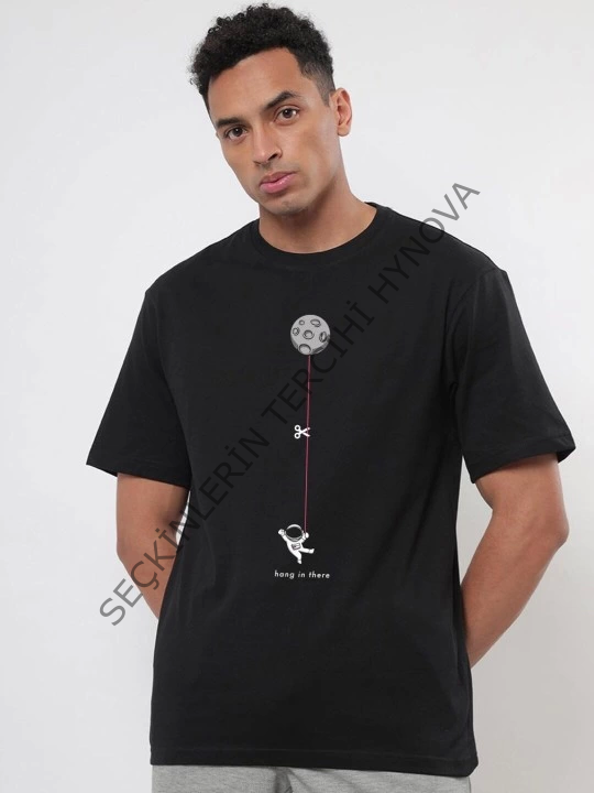 Erkek Baskılı Oversize T-shirt - Siyah