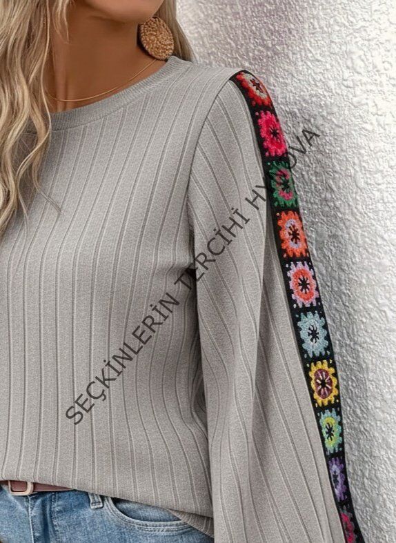 Kadın Uzun Kollu Kayık Yaka şardonlu Kaşkorse Bluz