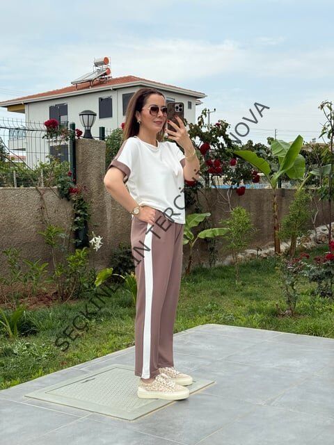 Kadın Modal Dokulu Kumaş Yanı şeritli Takım