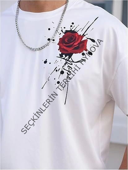 Erkek Bisiklet Yaka Kısa Kol Baskılı T-shirt - Beyaz