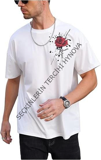 Erkek Bisiklet Yaka Kısa Kol Baskılı T-shirt - Beyaz