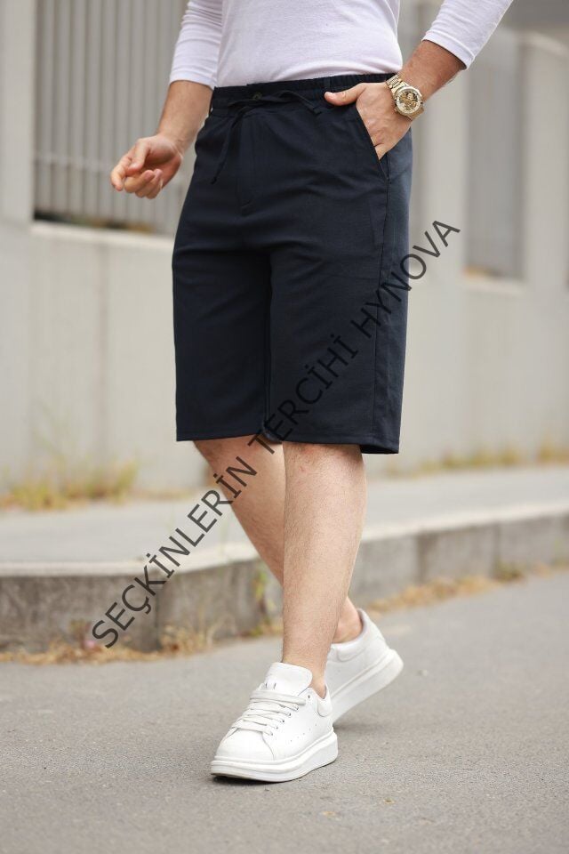 Erkek Beli Bağcıklı Ve Düğmeli Bezayağı Kumaş şort