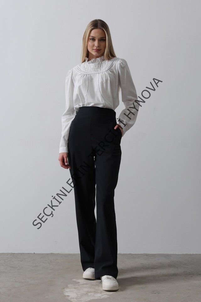 Beli Yarım Lastikli Palazzo Pantolon - Lacivert