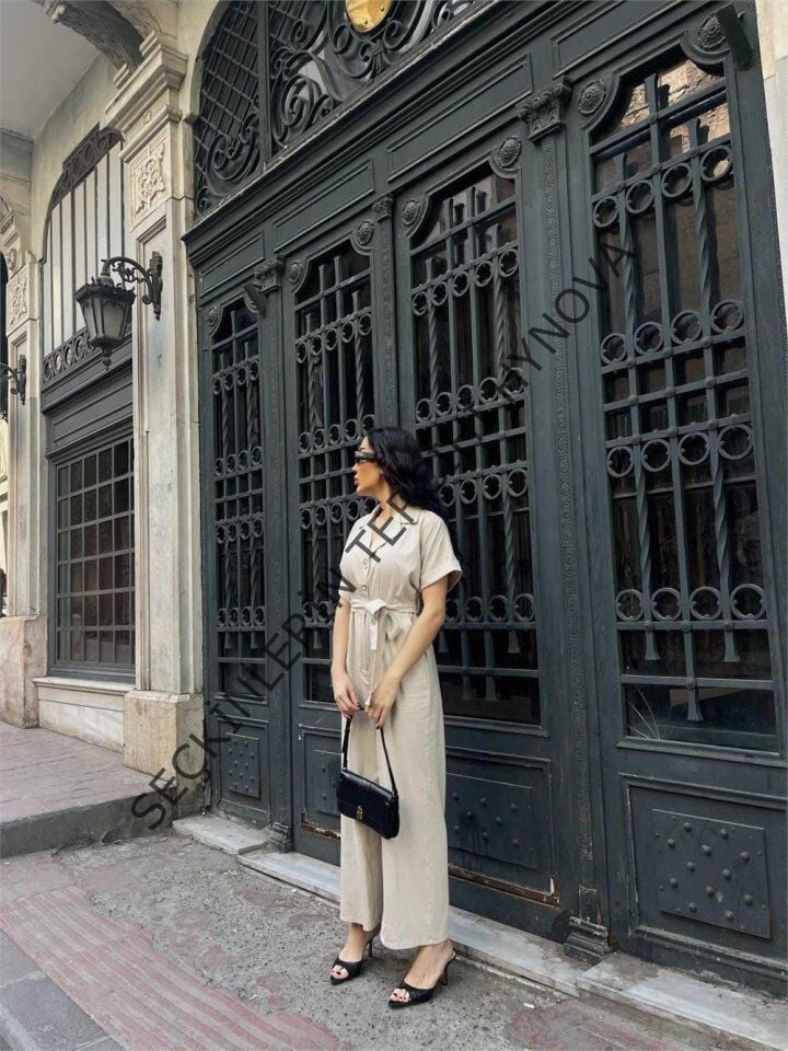 KETEN TULUM BEL BAĞLAMA DETAYLI - Krem