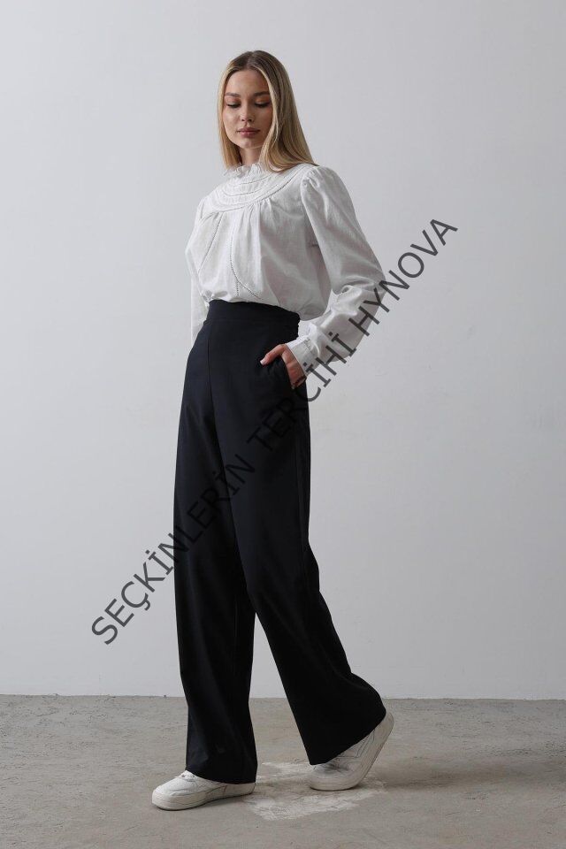 Beli Yarım Lastikli Palazzo Pantolon - Lacivert