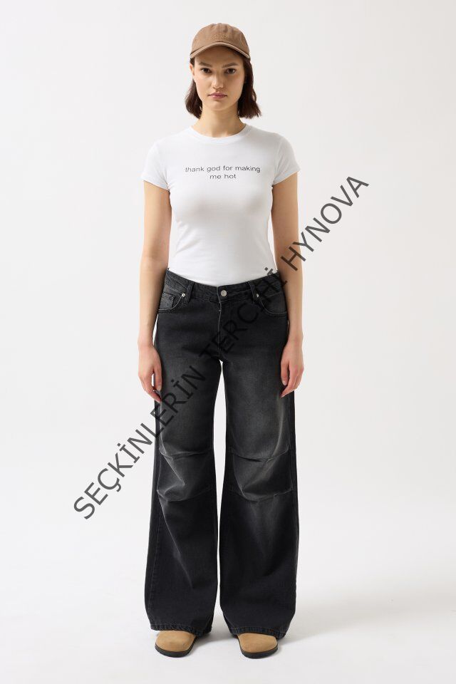 Baskılı Likralı Crop T-Shirt