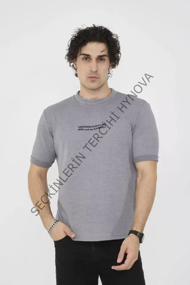 Unisex Bisiklet Yaka Slim Fit T-Shirt- Gri