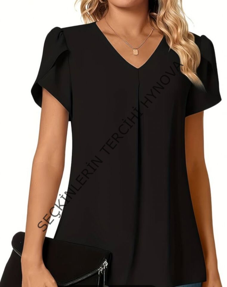 Kısa Kollu V Yaka Sandy Bluz