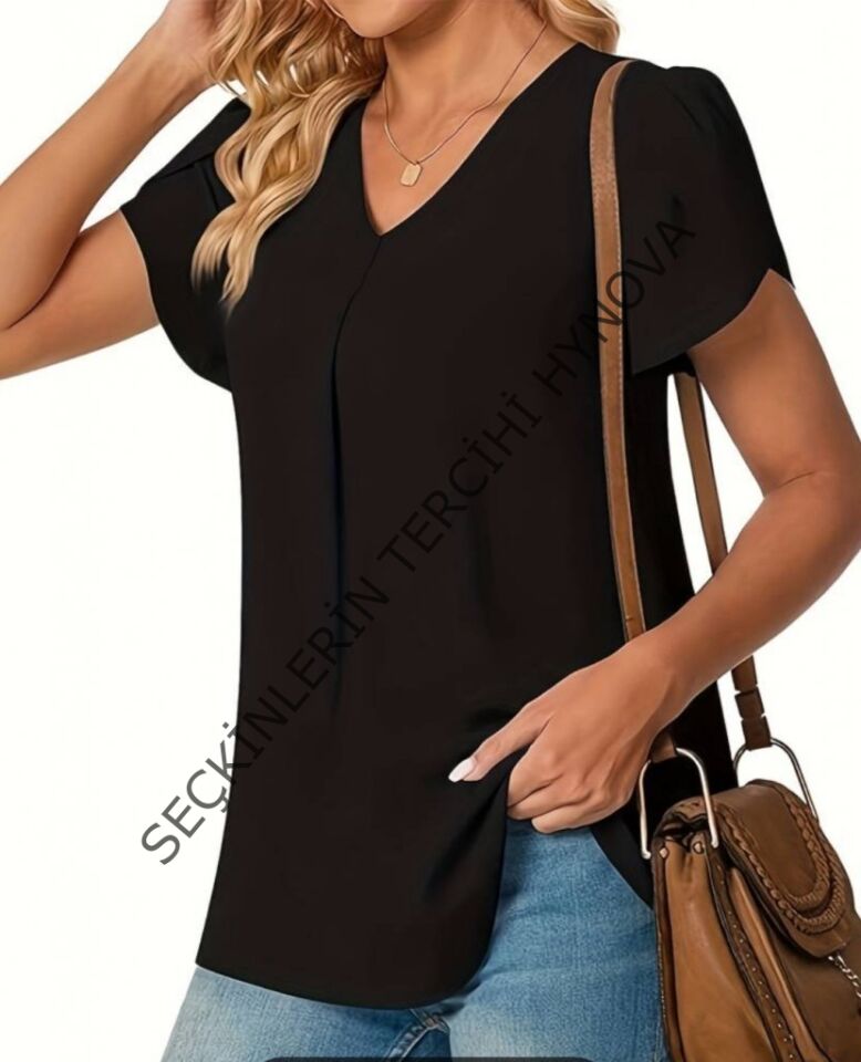 Kısa Kollu V Yaka Sandy Bluz