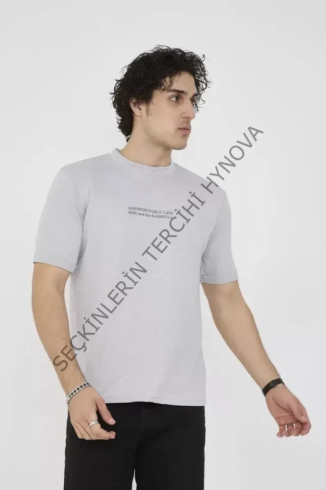 Unisex Bisiklet Yaka Slim Fit T-Shirt- Boyalı Gri