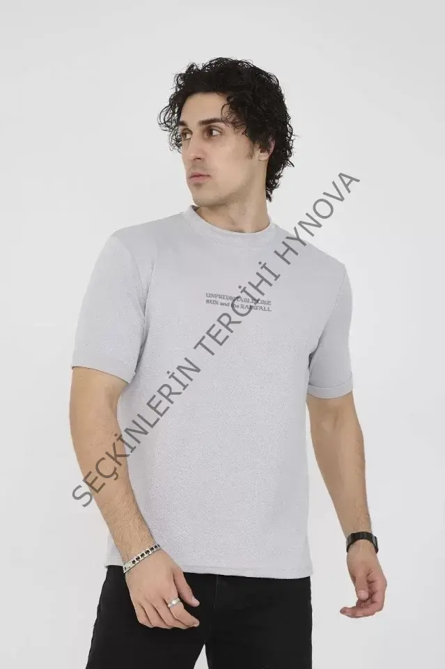 Unisex Bisiklet Yaka Slim Fit T-Shirt- Boyalı Gri