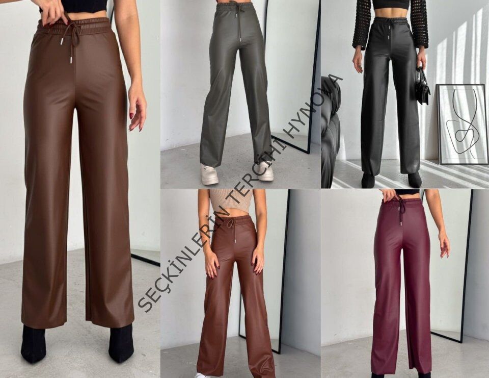 Yüksek Bel Geniş Paça Içi şardonlu Deri Pantolon.
